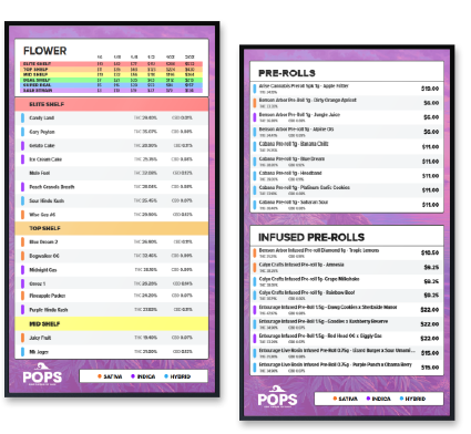 Pops Pot Shop Divvy Menus